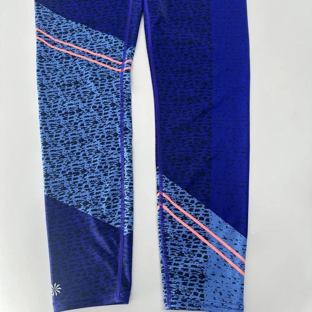 Athleta Women's Blue Animal Print Leggings with Pink Stripes - Size M - Picture 9 of 10